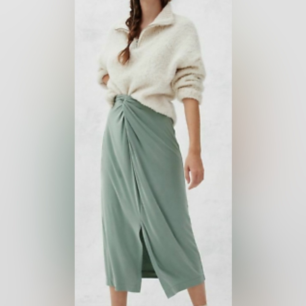 ANTHROPOLOGIE junie midi skirt front twist green XS